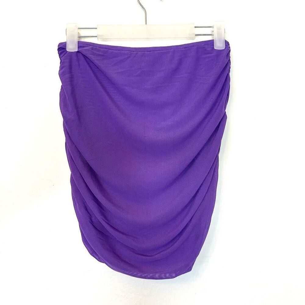 Fashion Nova Sheer Mesh Ruched Elastic Waist Stretch Purple Mini Skirt Size XL